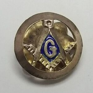 Vintage Masonic Square and Compass Enamel Gold Tone Lapel Pin Brooch, Mason